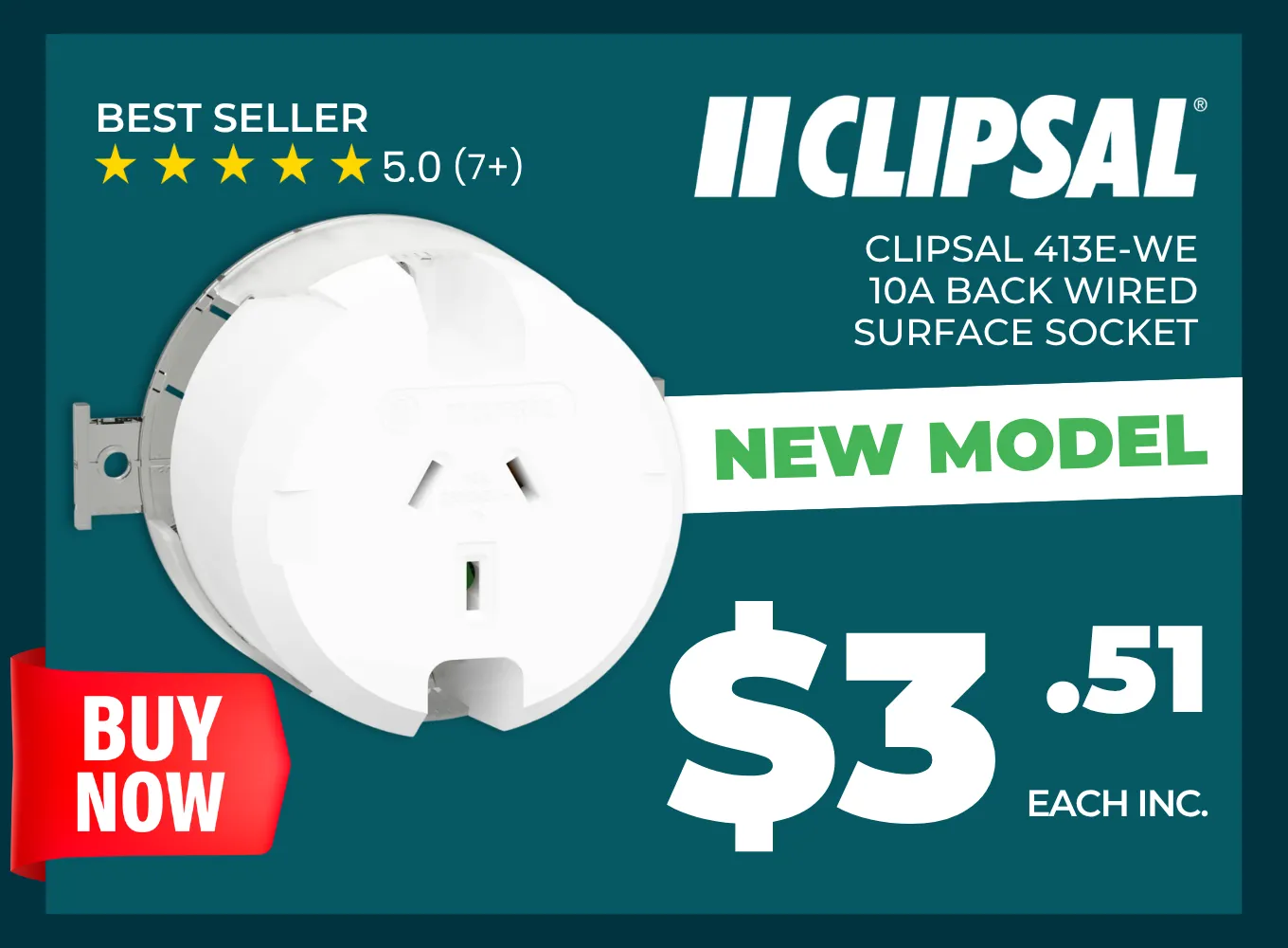 Click here for a Clipsal 10A back wired surface socket.