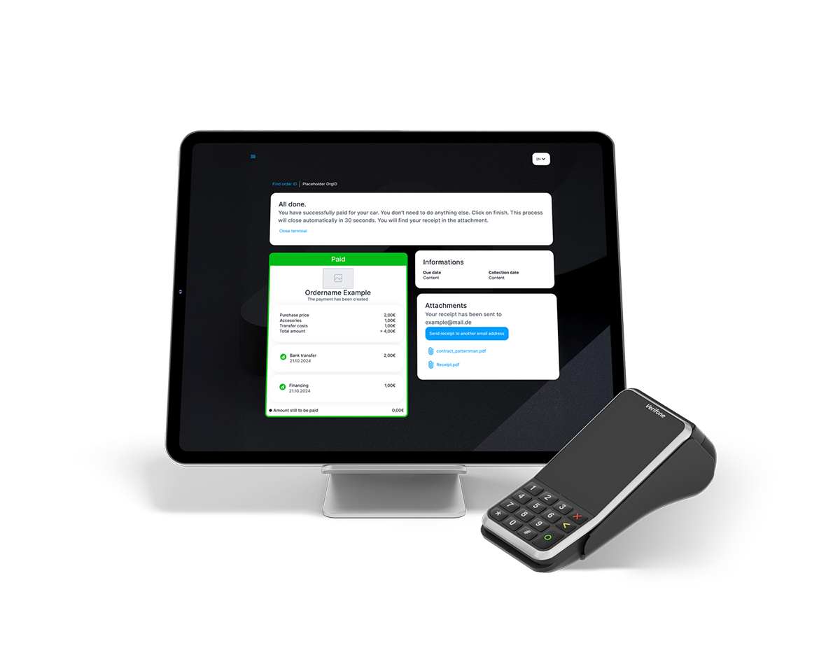 Foto der Smartkasse von bezahl.de mit einem Kartenzahlungs-Terminal auf der rechten Seite.