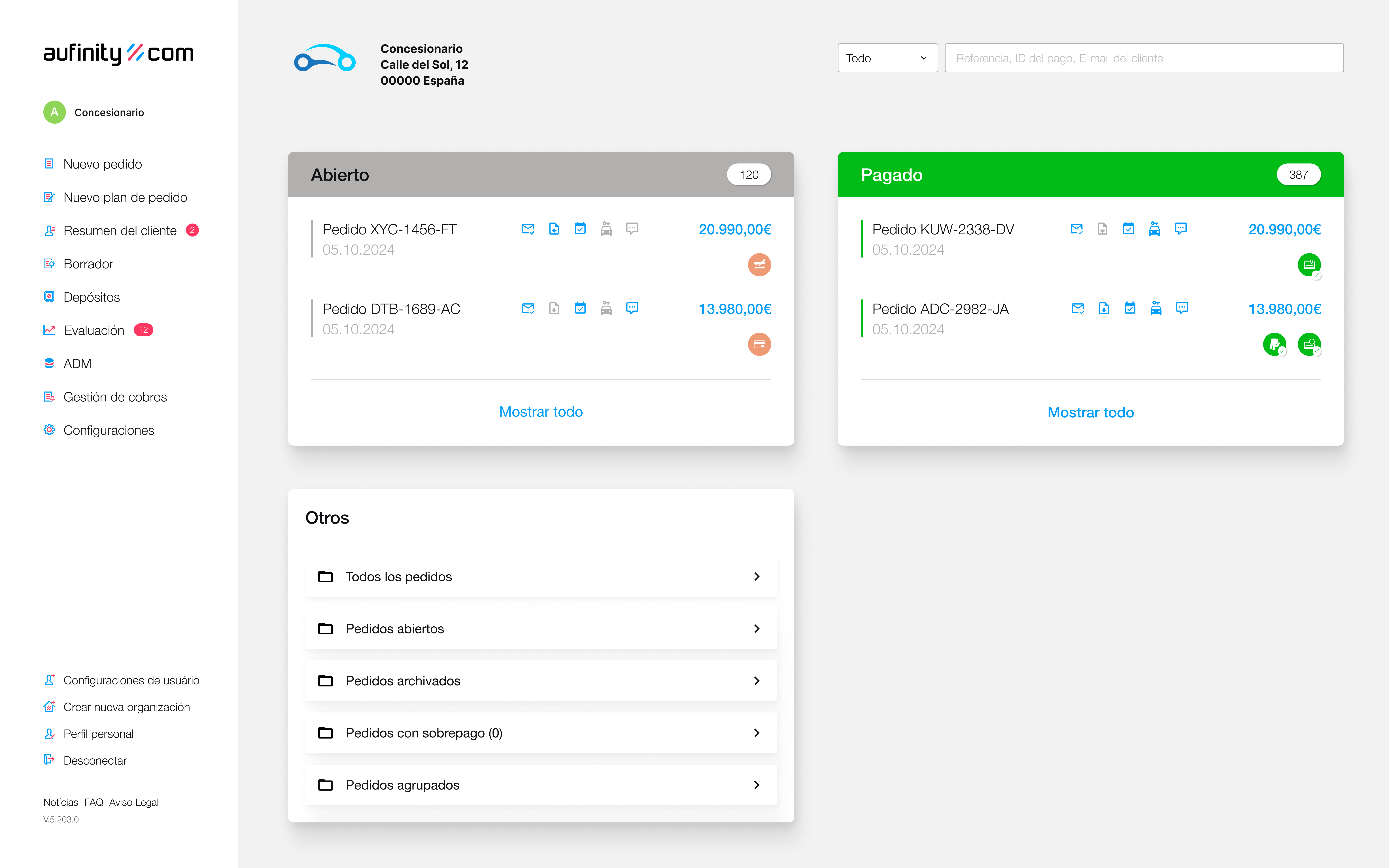 Ein Screenshot des bezahl.de-Dashboards, auf dem offene und bezahlte Rechnungen dargestellt sind.