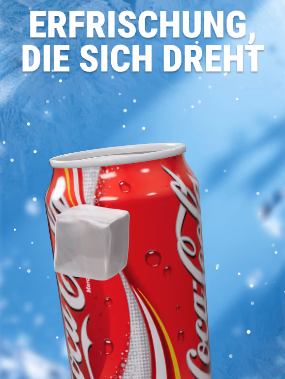 Cola Werbebanner mit gekühlter Dosenlimonade und Eiswürfeln.