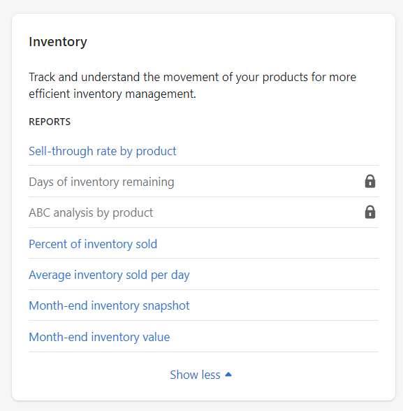 Type of Inventory reports in shopify platform