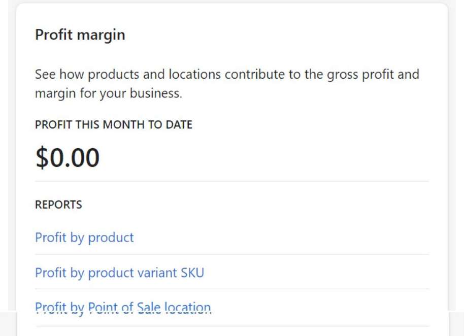 Shopify profit report types