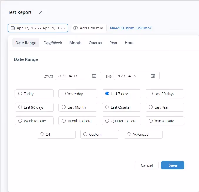 Shopify Report Date Range