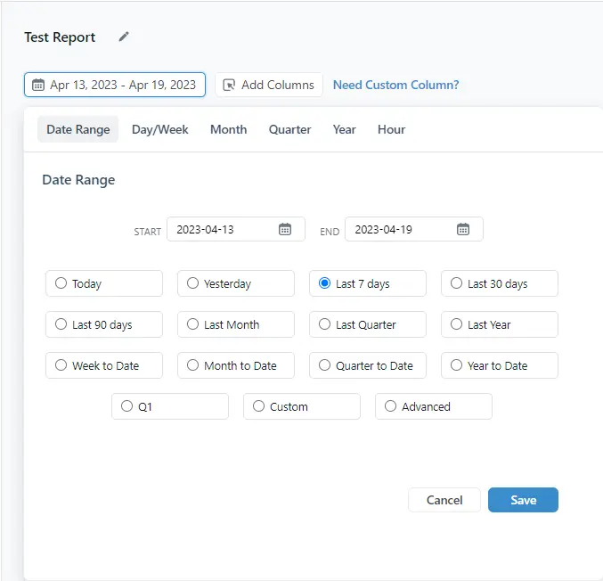 Shopify Report Date Range