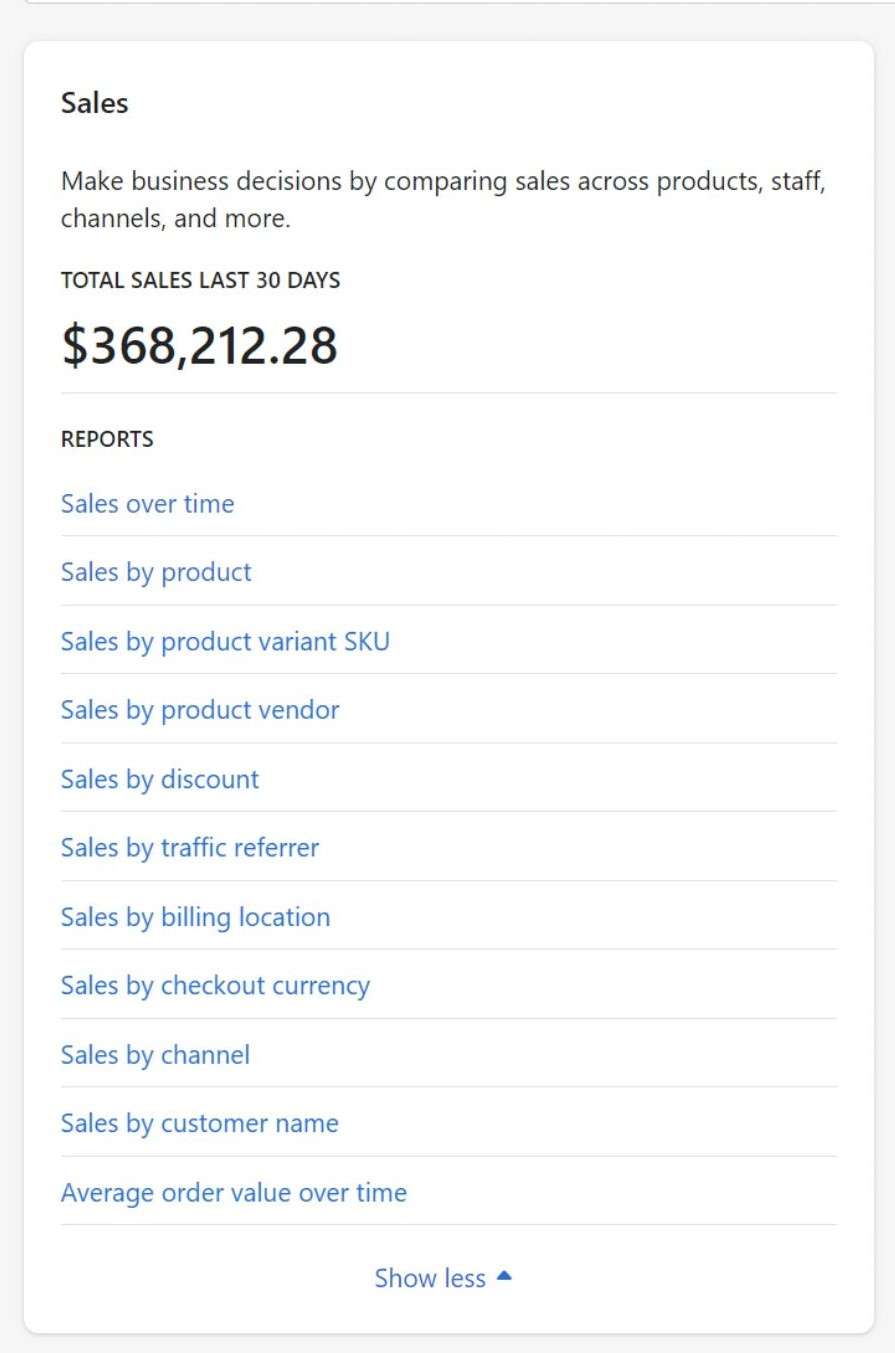 Shopify Sales Report types