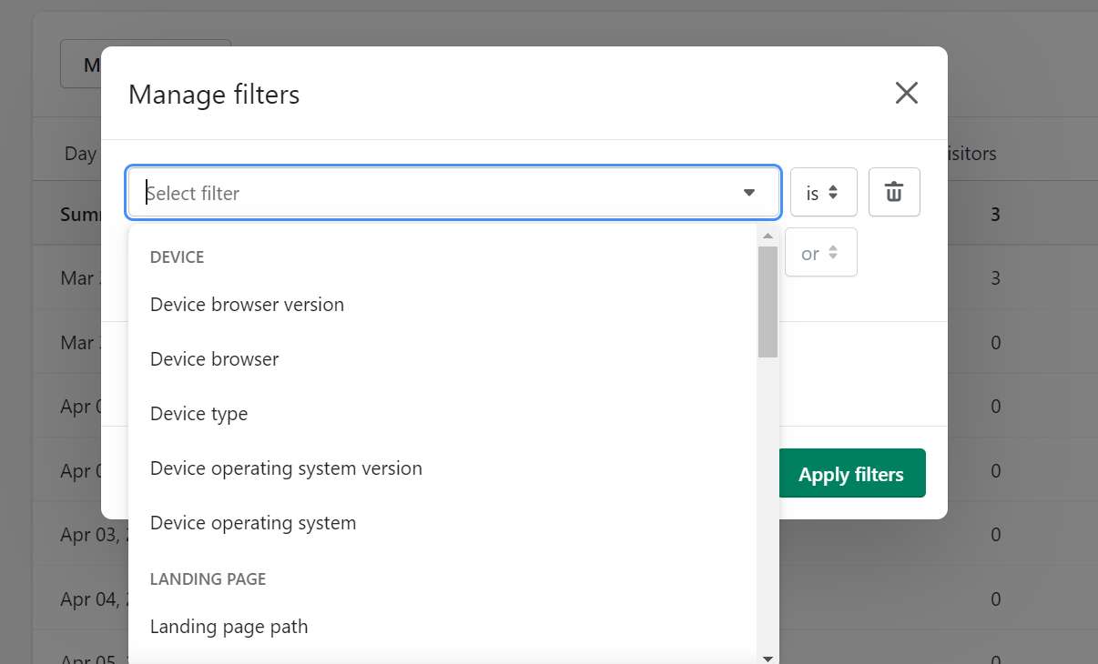 Shopify Report Filters