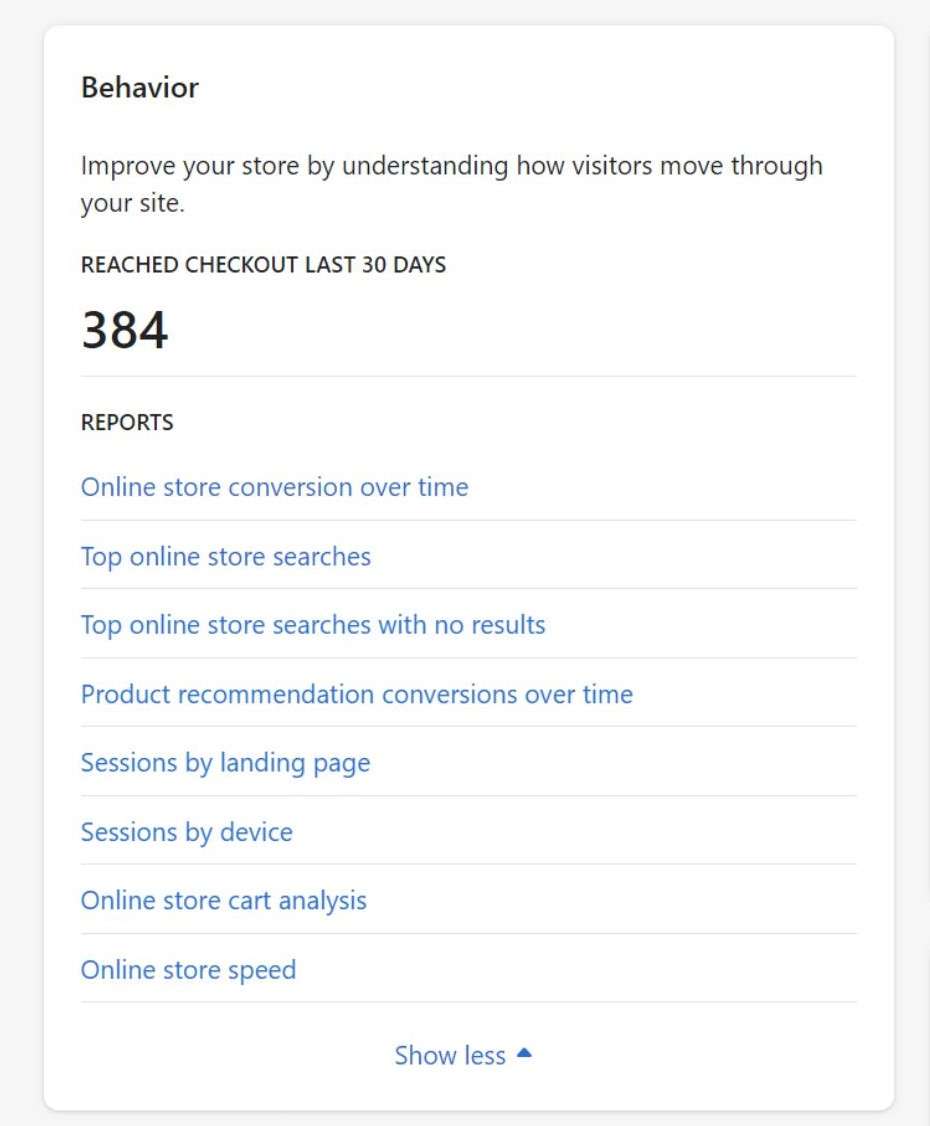 Shopify Behavior Reports