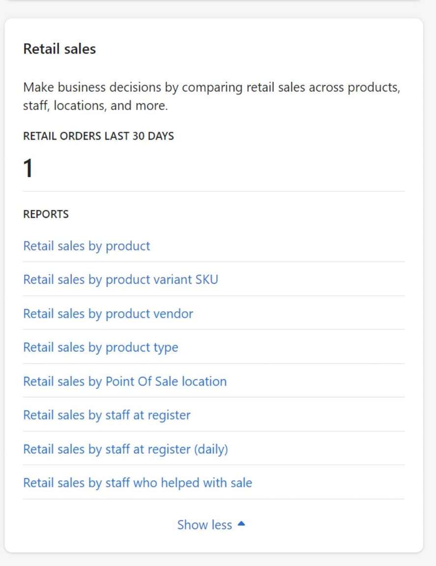 Shopify Retail Sales Reports types