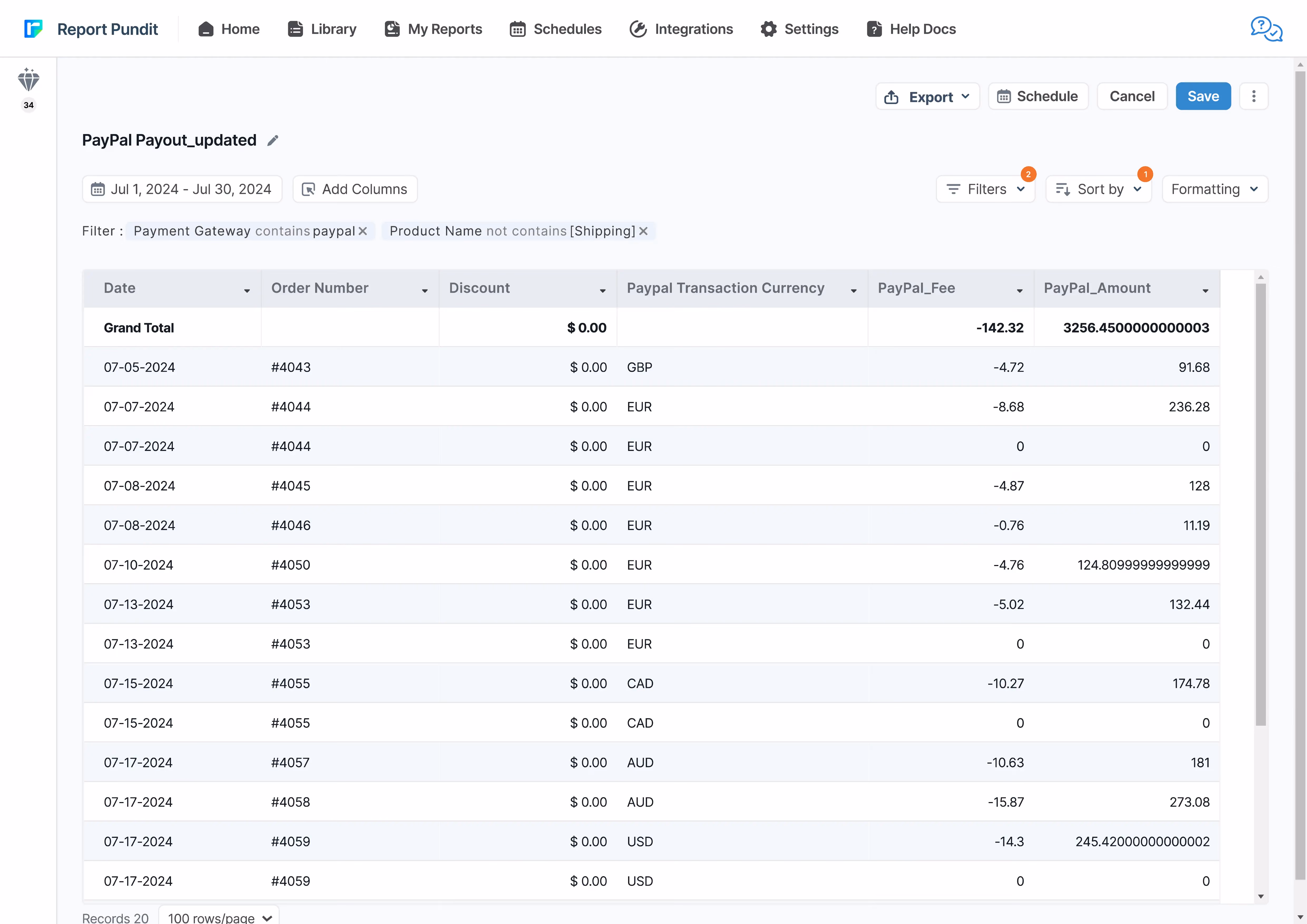 Multi Currency Shopify Paypal Payout Report