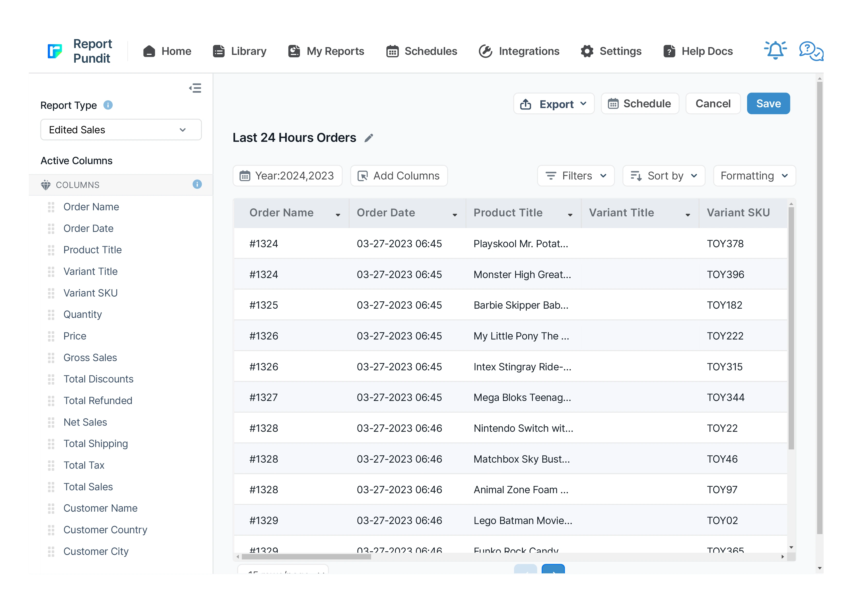 Last 24 Hours Orders