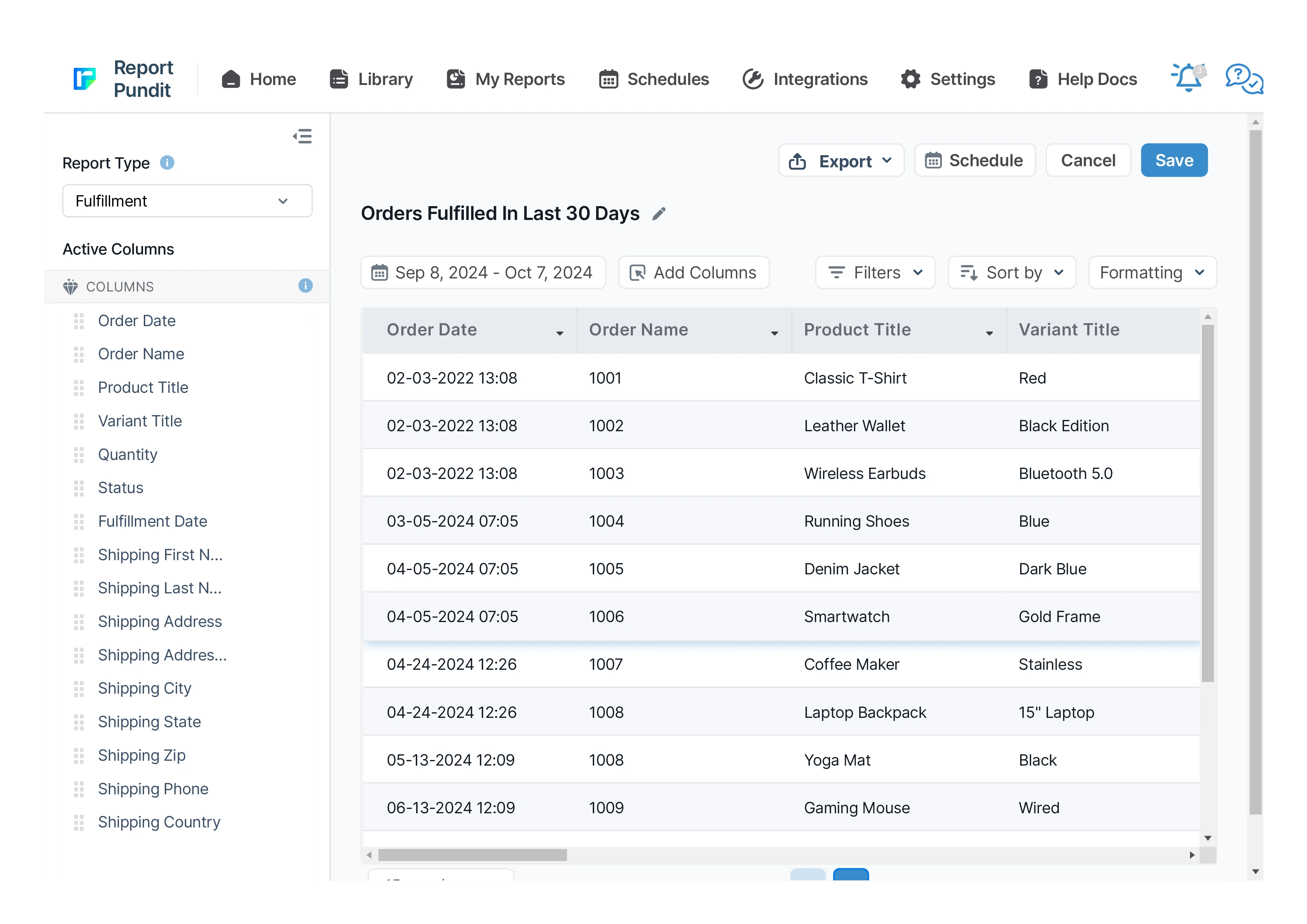 Orders Fulfilled In Last 30 Days