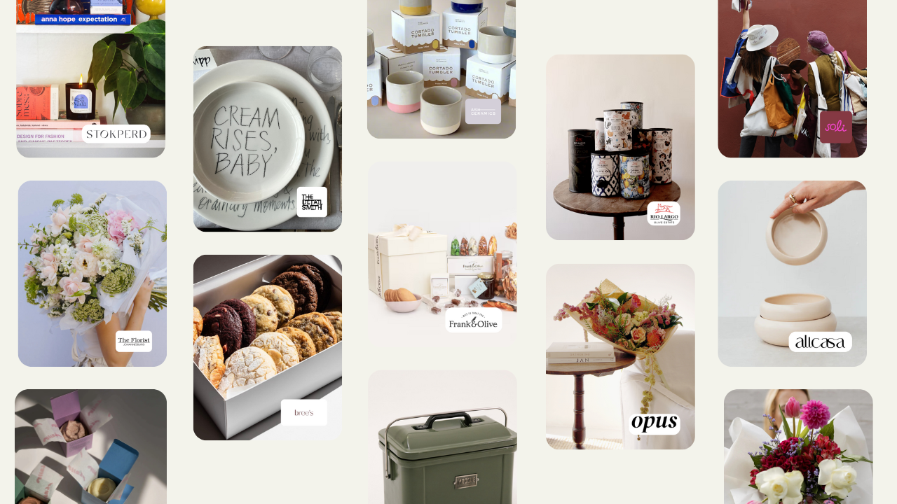 Collage of gifts and brands on memo