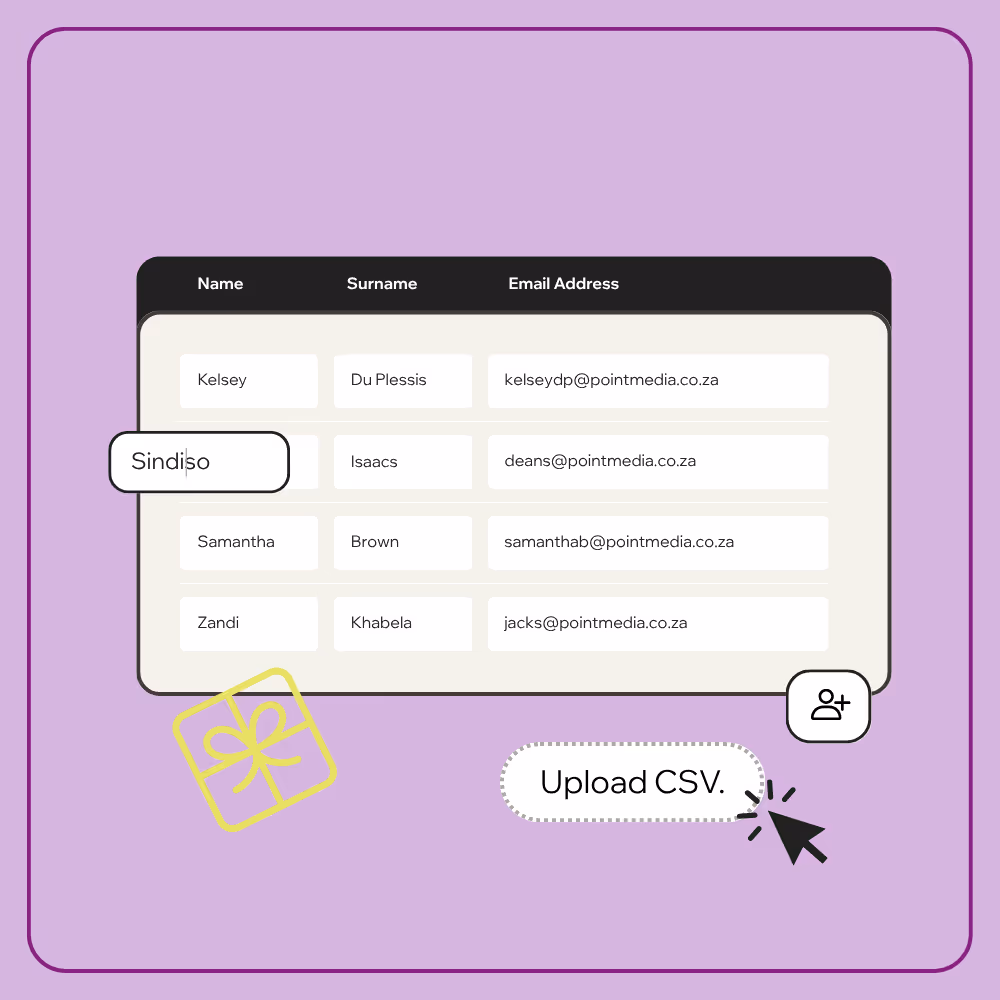 Diagram showing that you can load recipient details in a table or upload a CSV