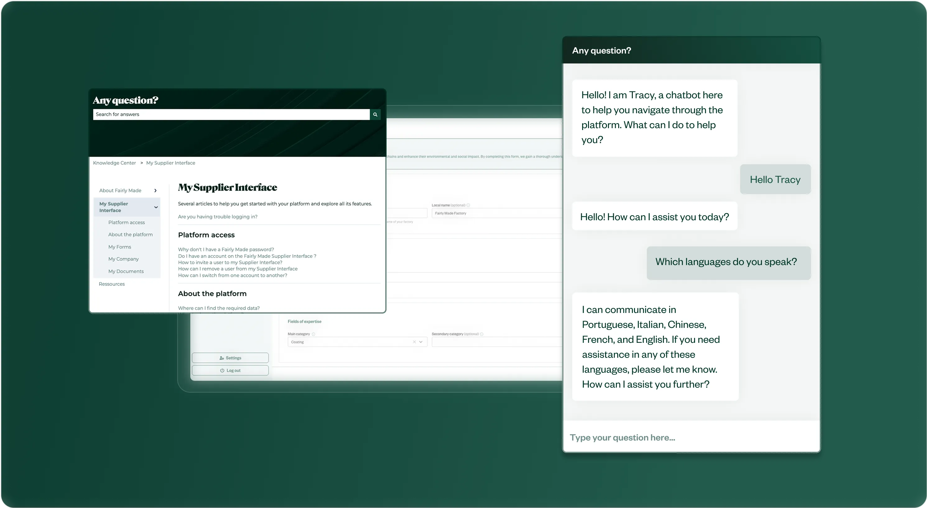 Guida ai chatbot e ai fornitori — Piattaforma Fairly Made