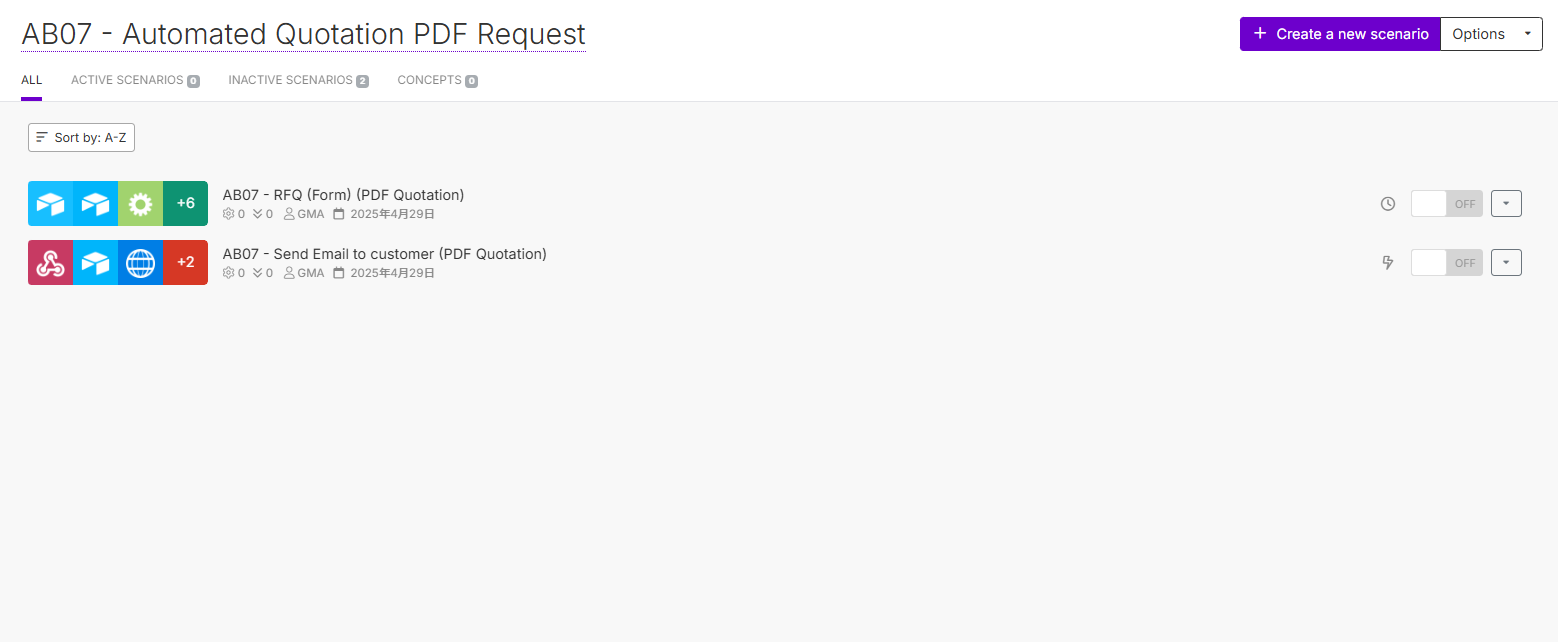 Automated quotation PDF request system with AI workflow