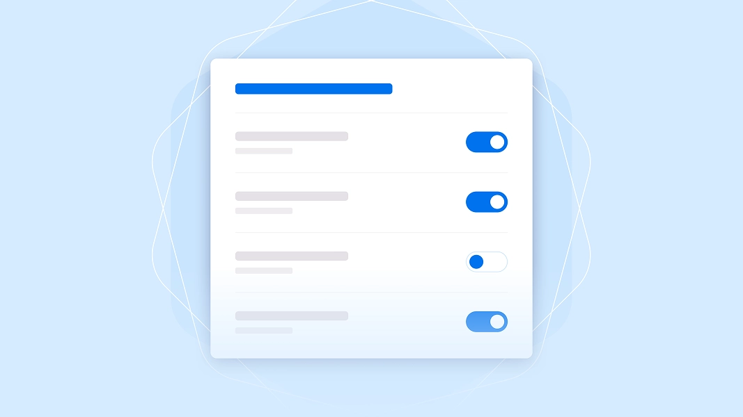 Configuration interface with toggle controls representing customizable delivery rules.