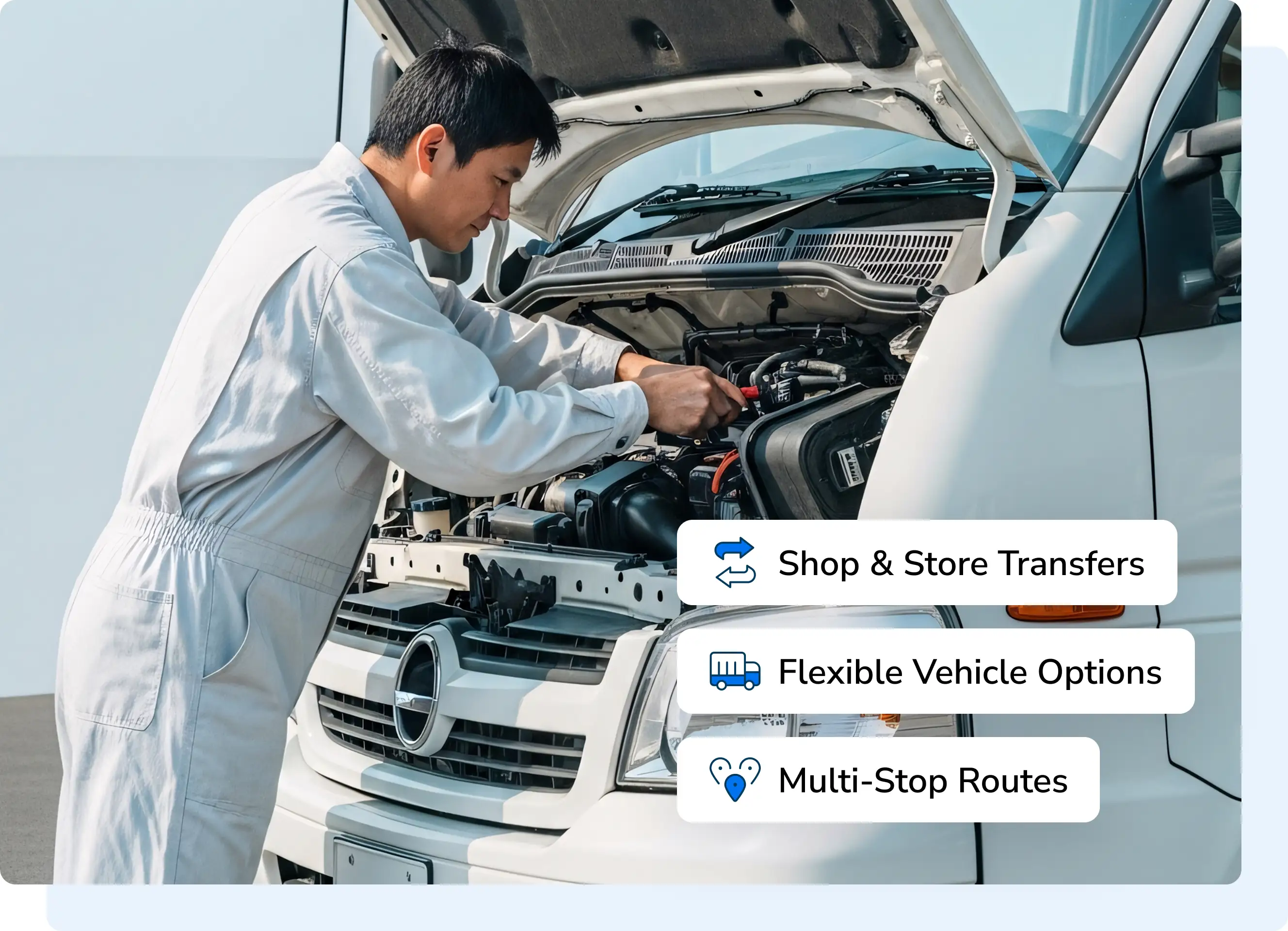 Mechanic inspecting a vehicle engine during automotive service.