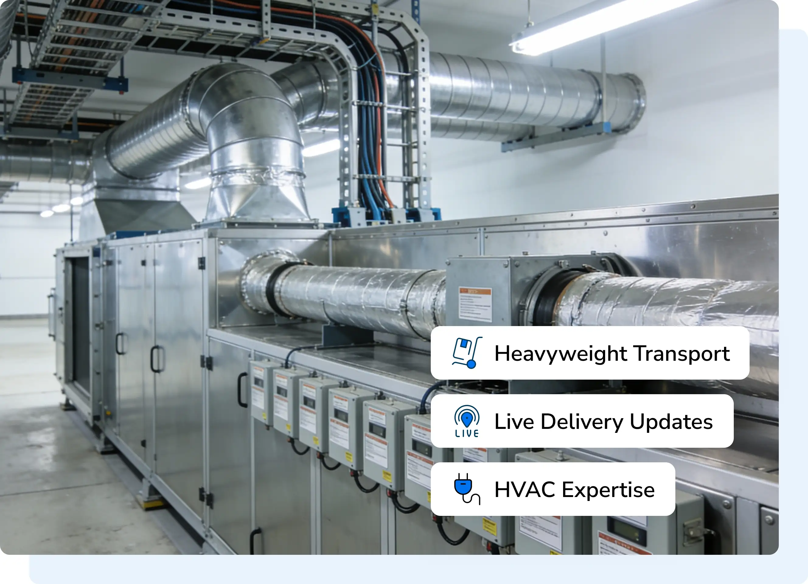 HVAC professional working on a heating and cooling system to illustrate HVAC supply delivery.