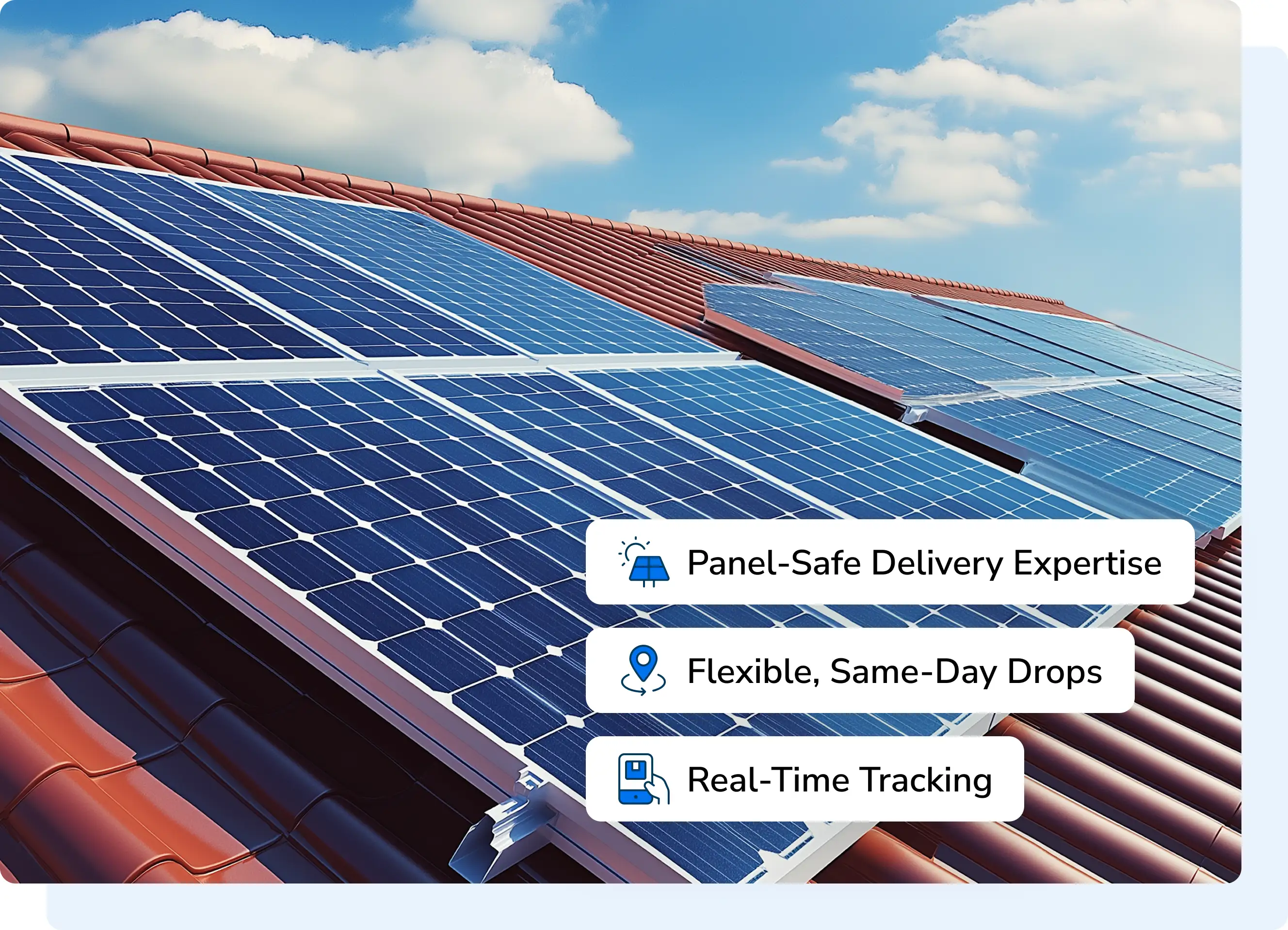 Solar panel delivery at an installation site illustrating solar supply logistics.