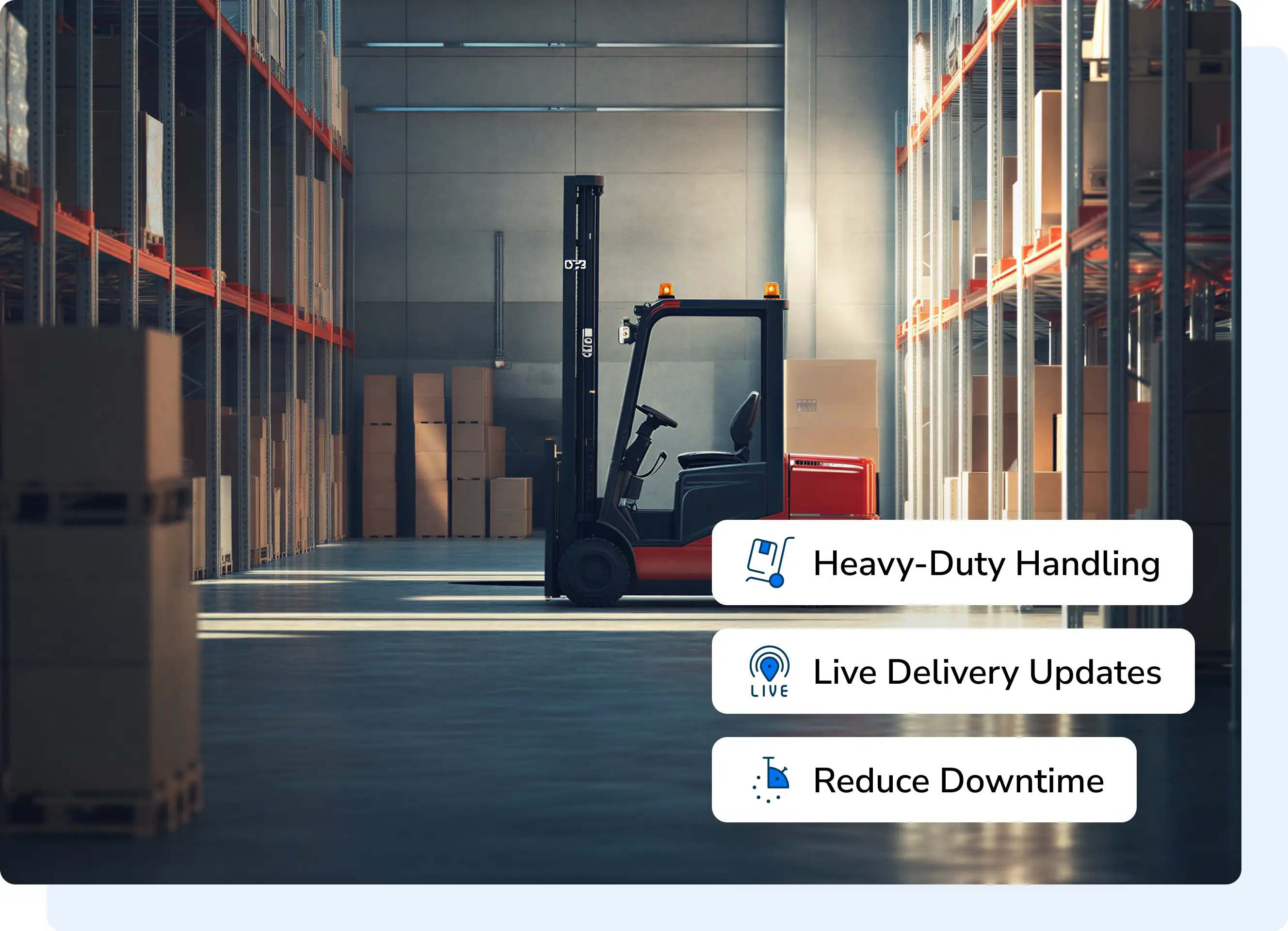 Industrial machinery and equipment being loaded for delivery of heavy-equipment supply.