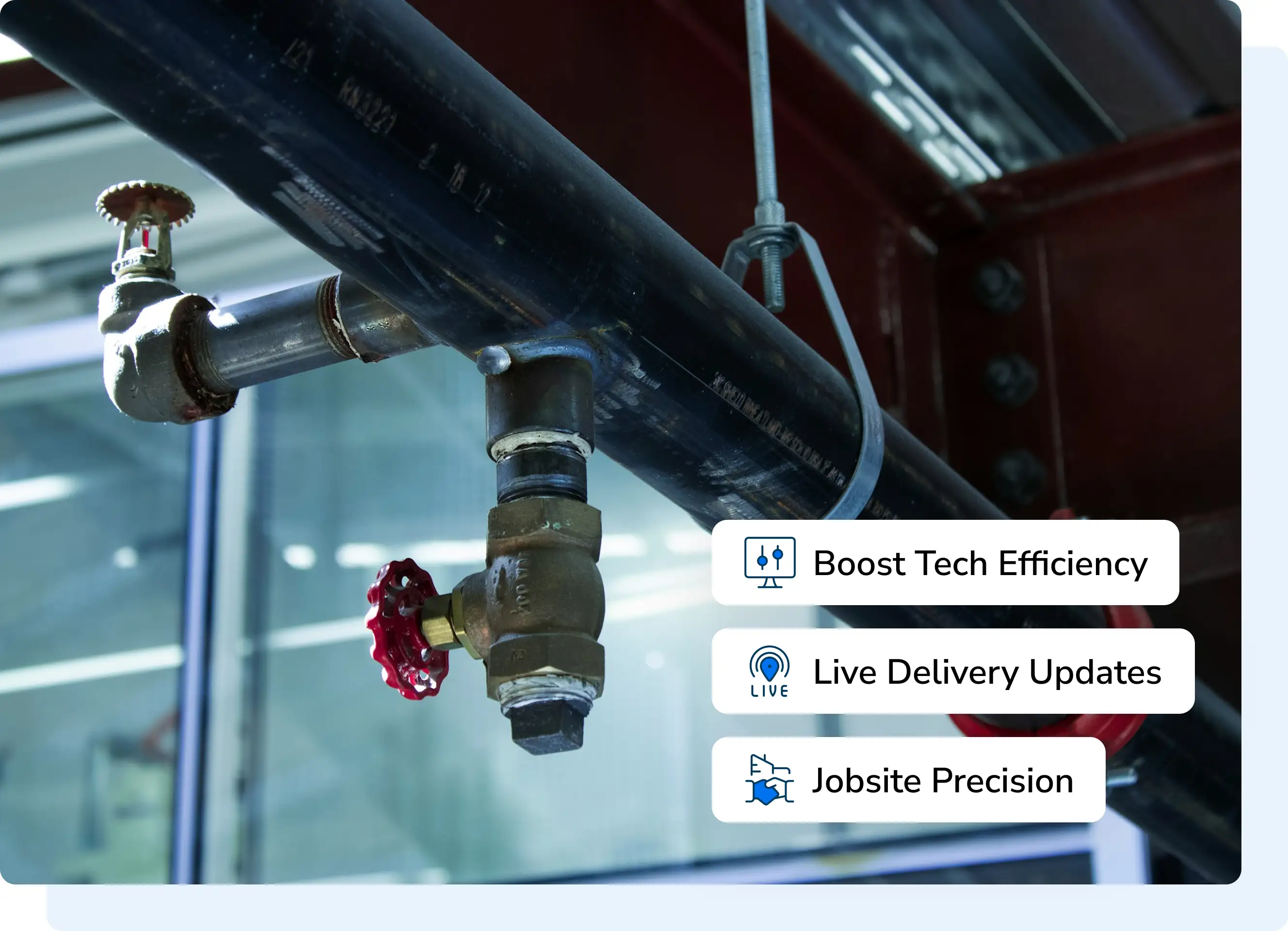 Plumber working on pipes beneath a sink to illustrate plumbing supply delivery.