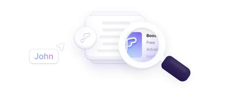 Illustration of a user profile being searched and analyzed, with a magnifying glass highlighting app insights