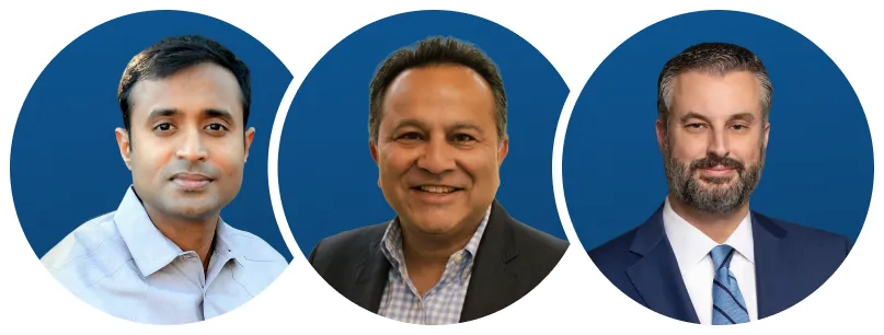 Images of Hari Vasudevan, Founder and CEO of KYRO AI, Neil Shah, CEO of CFMA and Tony Hazen, Managing Partner, DHR Global