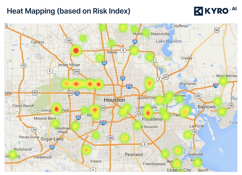 Heat map based on risk index and color codes 