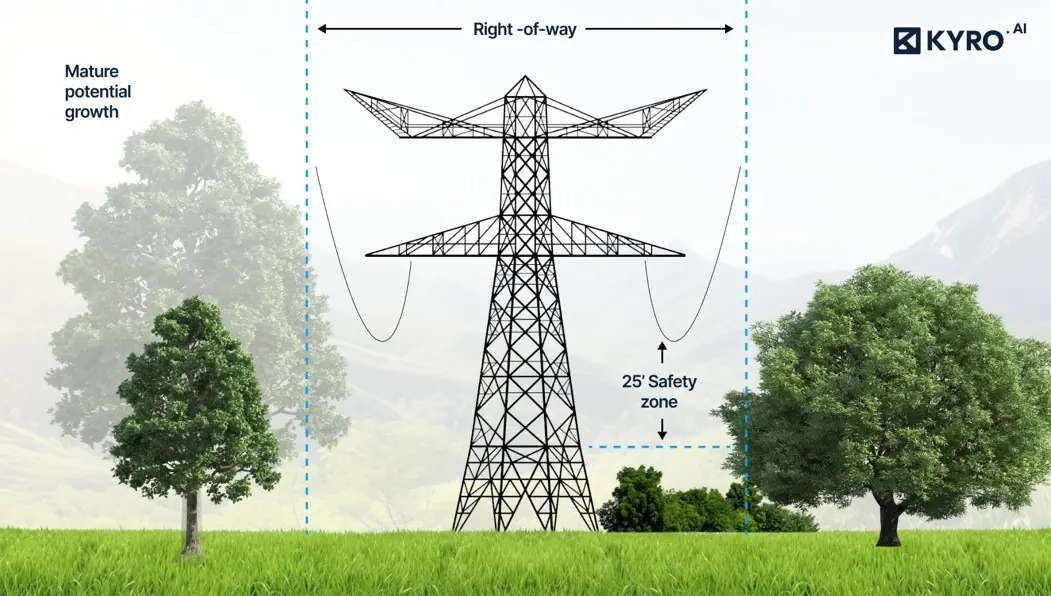 The right-of-way (ROW) with mature potential growth and safety zone