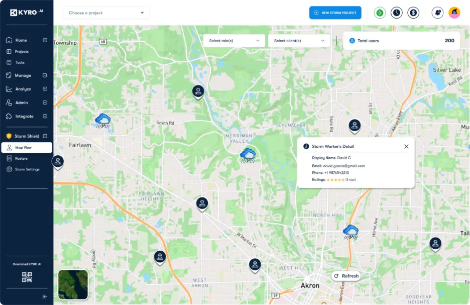 Dispatch board interface showing real-time crew tracking, job assignments, and GIS mapping for efficient utility restoration management