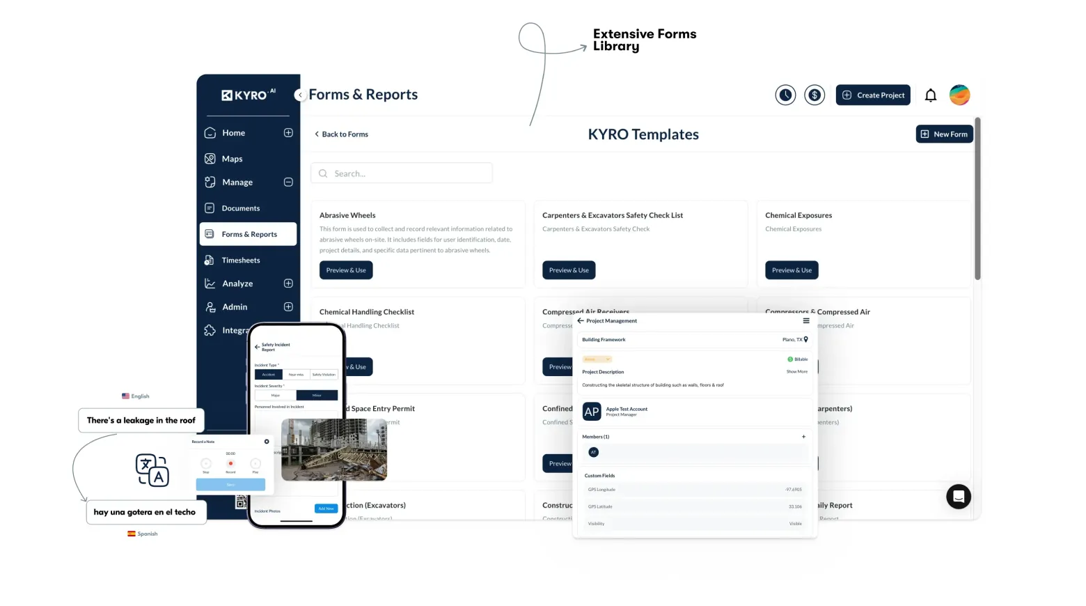 Comprehensive safety management software for construction