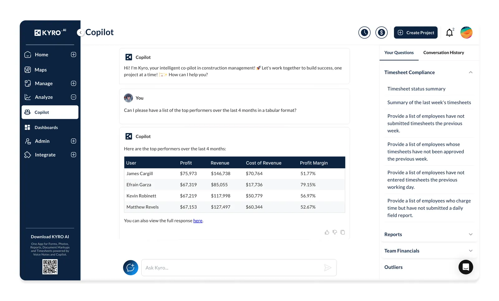 AI Copilot support for construction project management and safety management