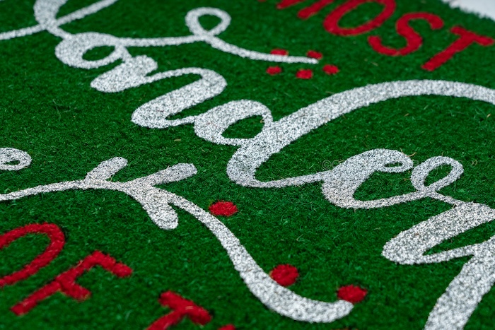 Glittered coir doormat with a shimmering decorative finish over coir fibre