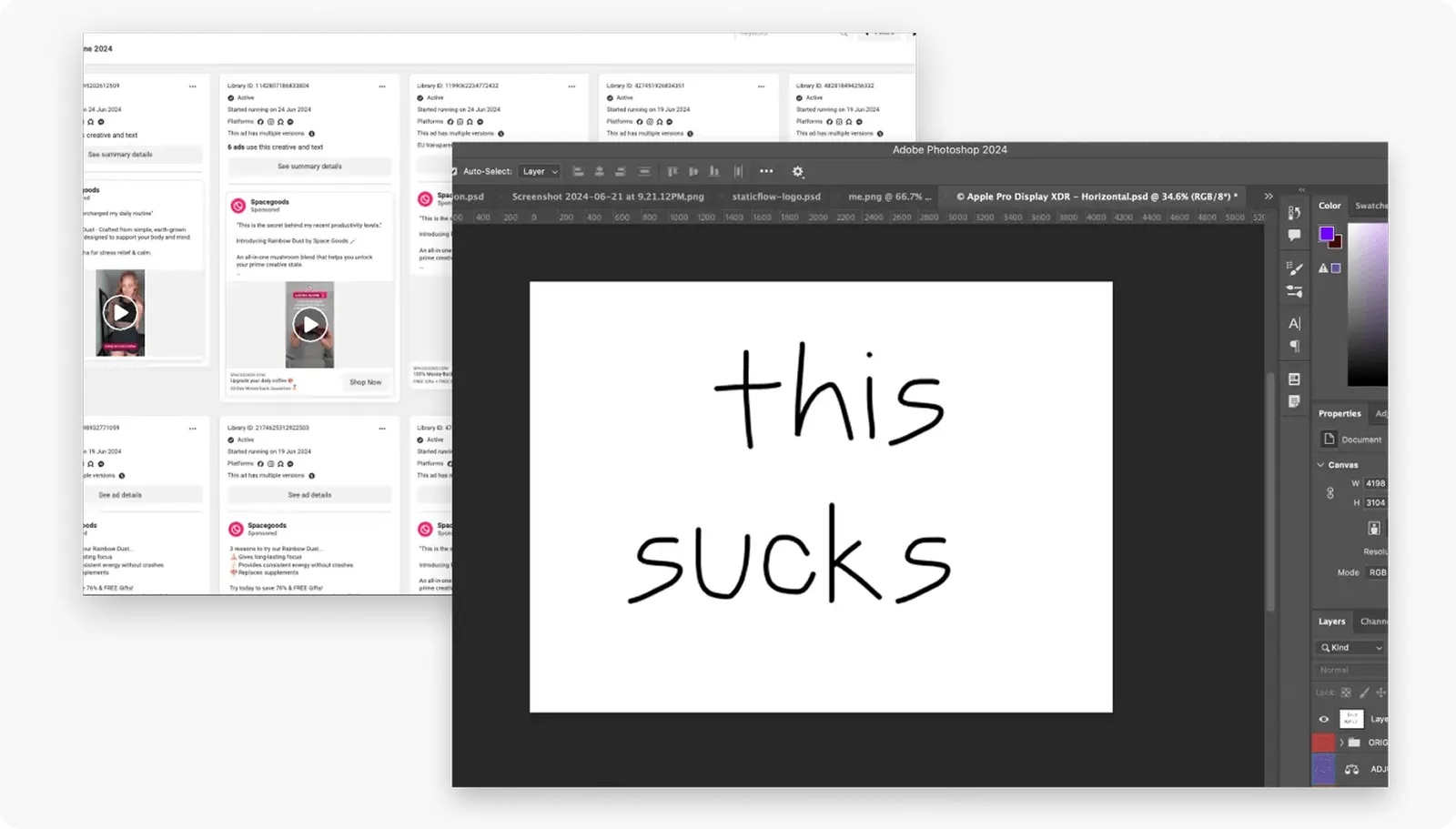 Outdated process of creating ads from scratch using complex design tools and disorganized asset libraries.