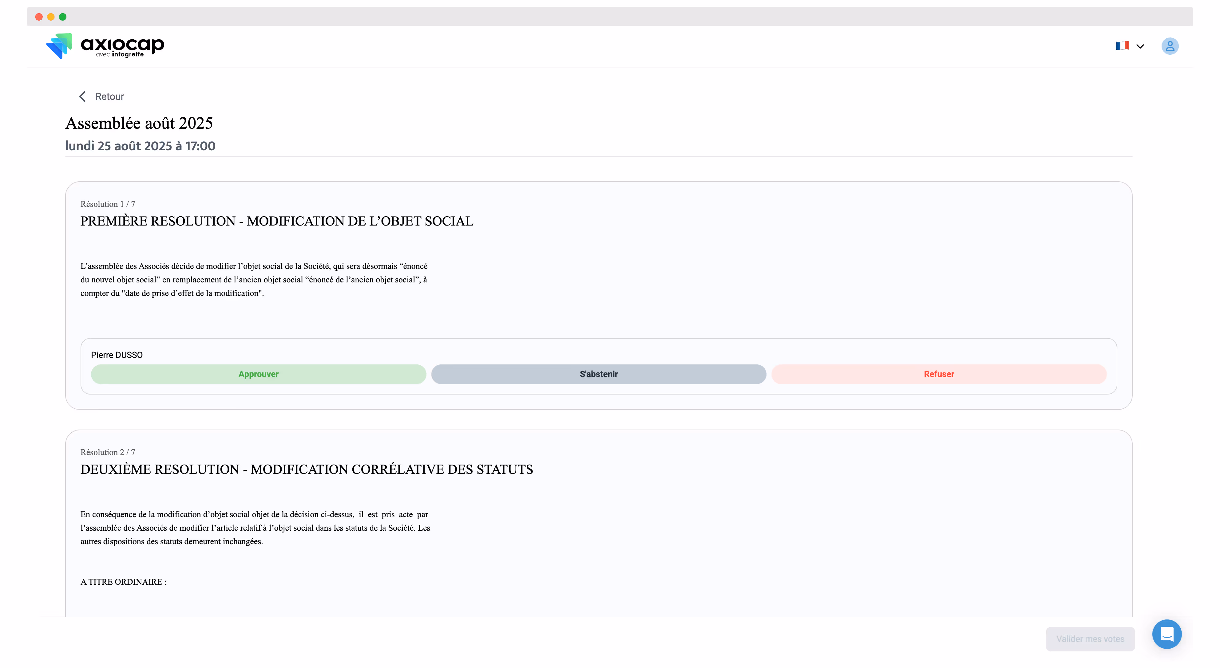 capture ecran app axiocap partie ag - vote en ligne