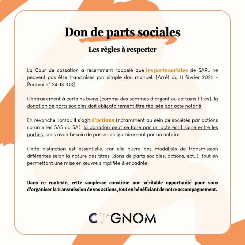 LE DON DE PARTS SOCIALES 