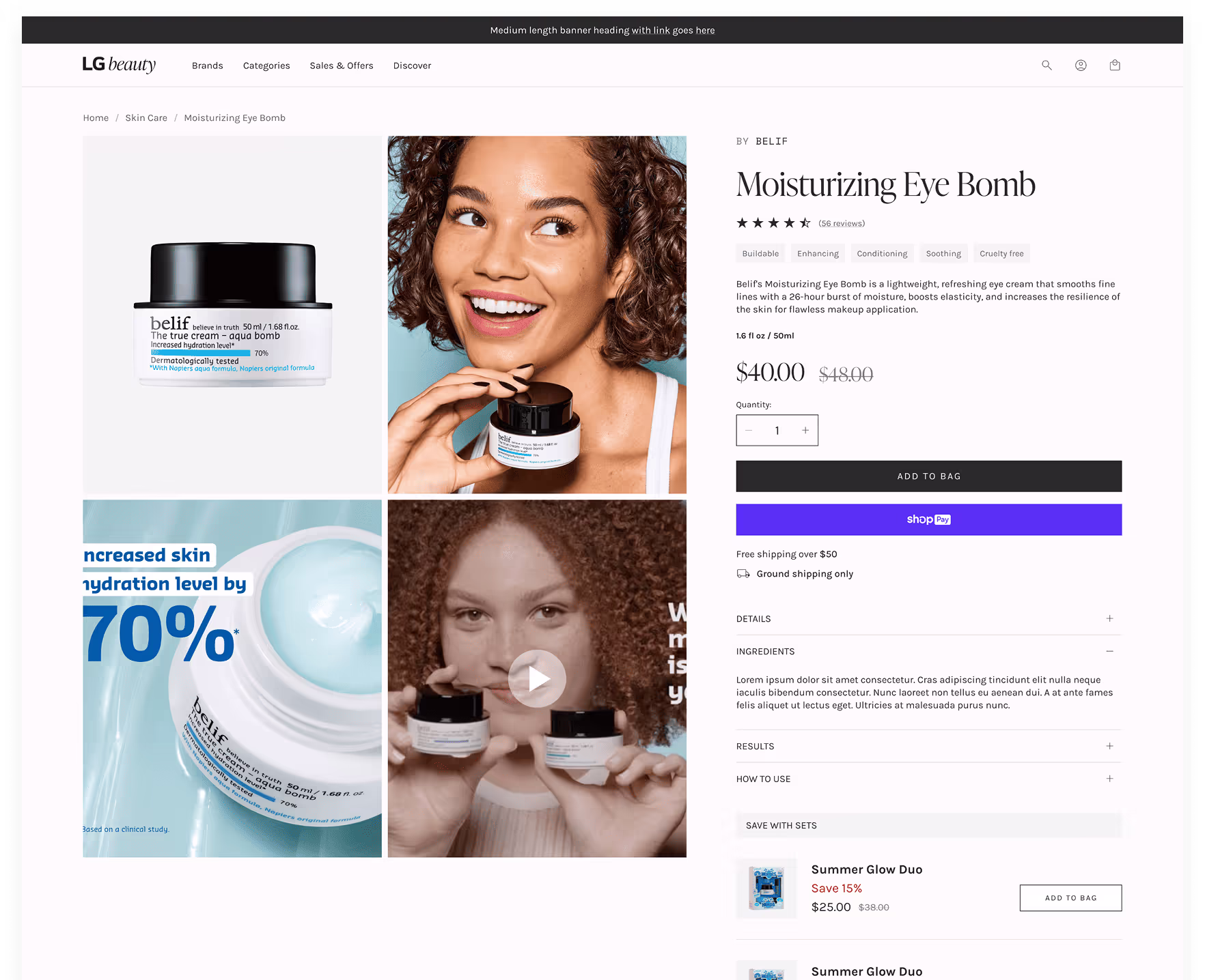 Belif Moisturizing Eye Bomb product page on LG Beauty