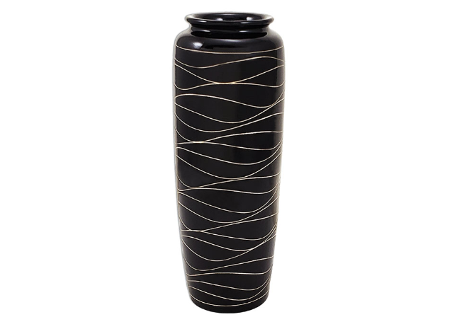 Central Ohio Ohara Ikebana Ohara Tall Vase, Rimmed, Black with Lines