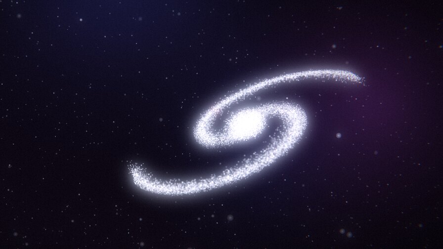 A spiral galaxy drawn in particles, from The Long Game