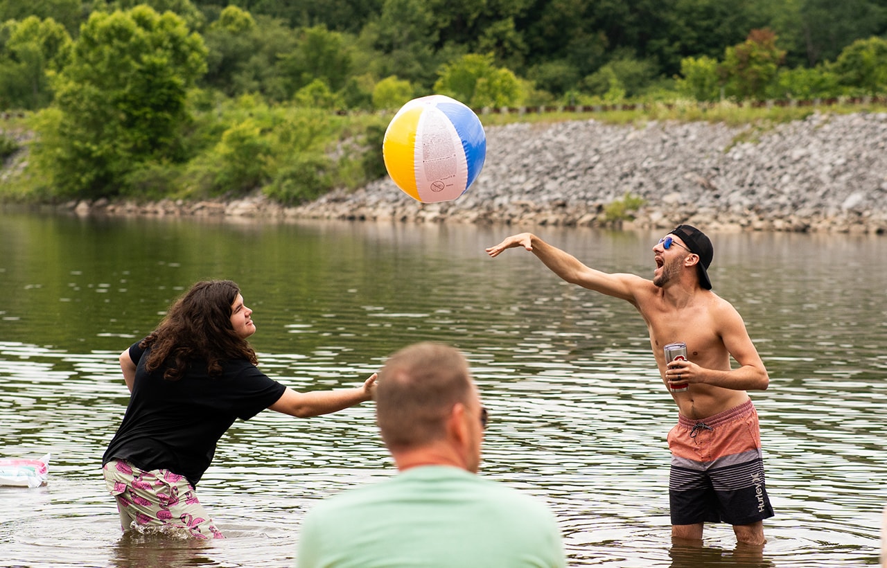 Family enjoying games in the water