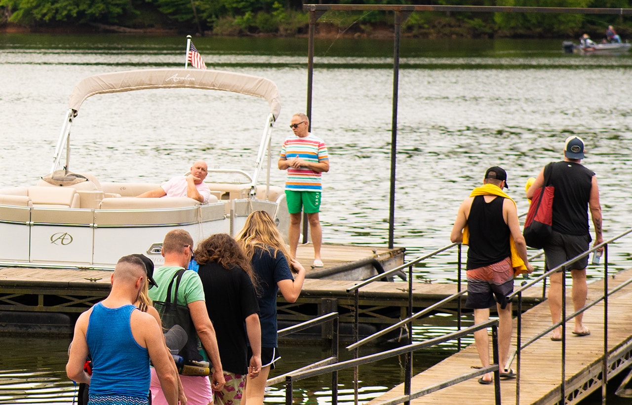 Family and friends embarking on a day of boating