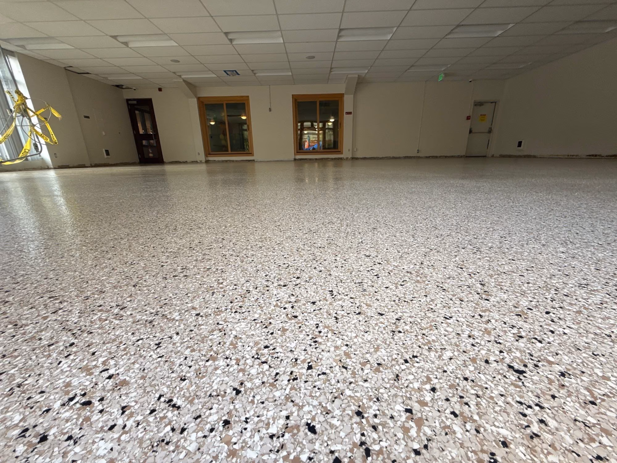 Driftwood Evolution epoxy flake floor by Cascade Concrete Coatings