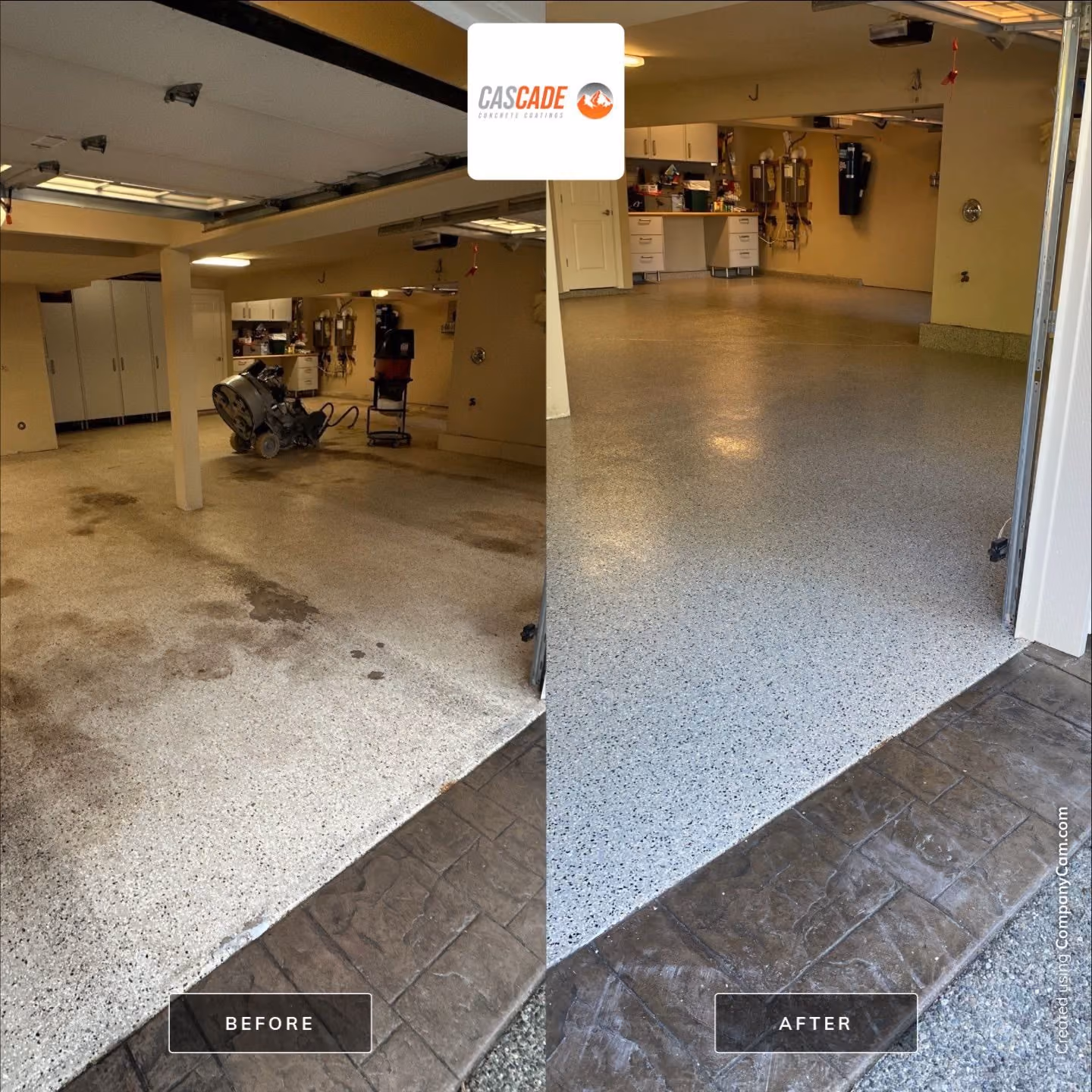 Mediterranean Evolution epoxy flake floor by Cascade Concrete Coatings