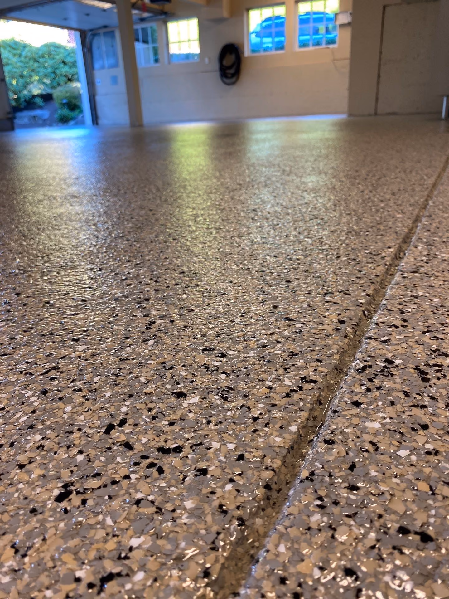 Mediterranean Evolution epoxy flake floor by Cascade Concrete Coatings