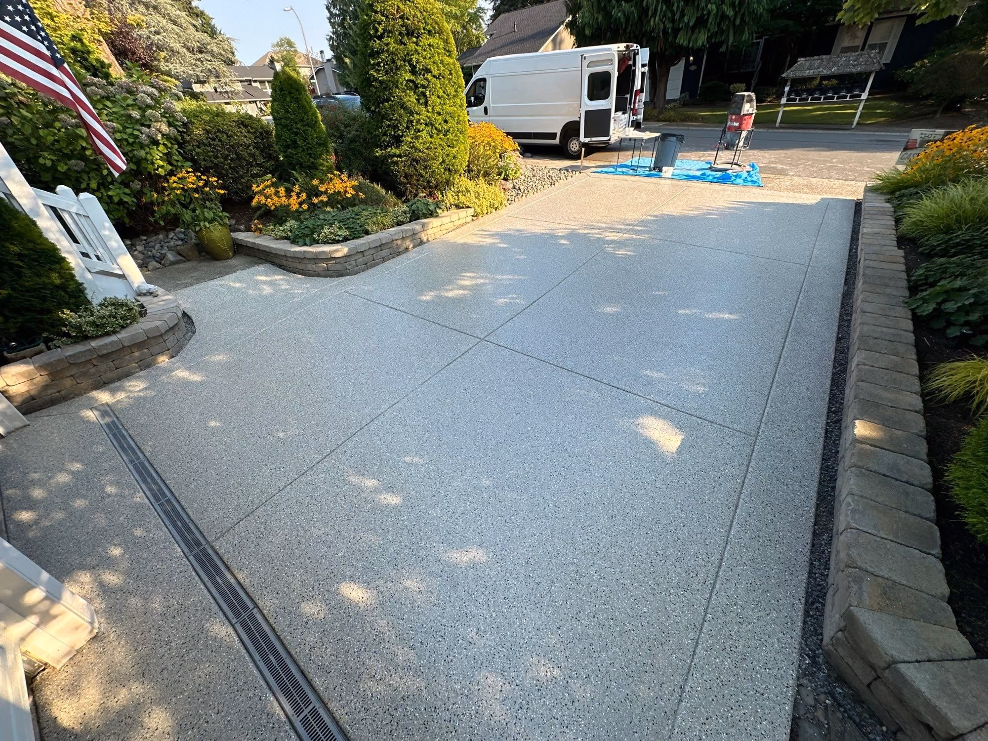 Mediterranean Evolution epoxy flake floor by Cascade Concrete Coatings