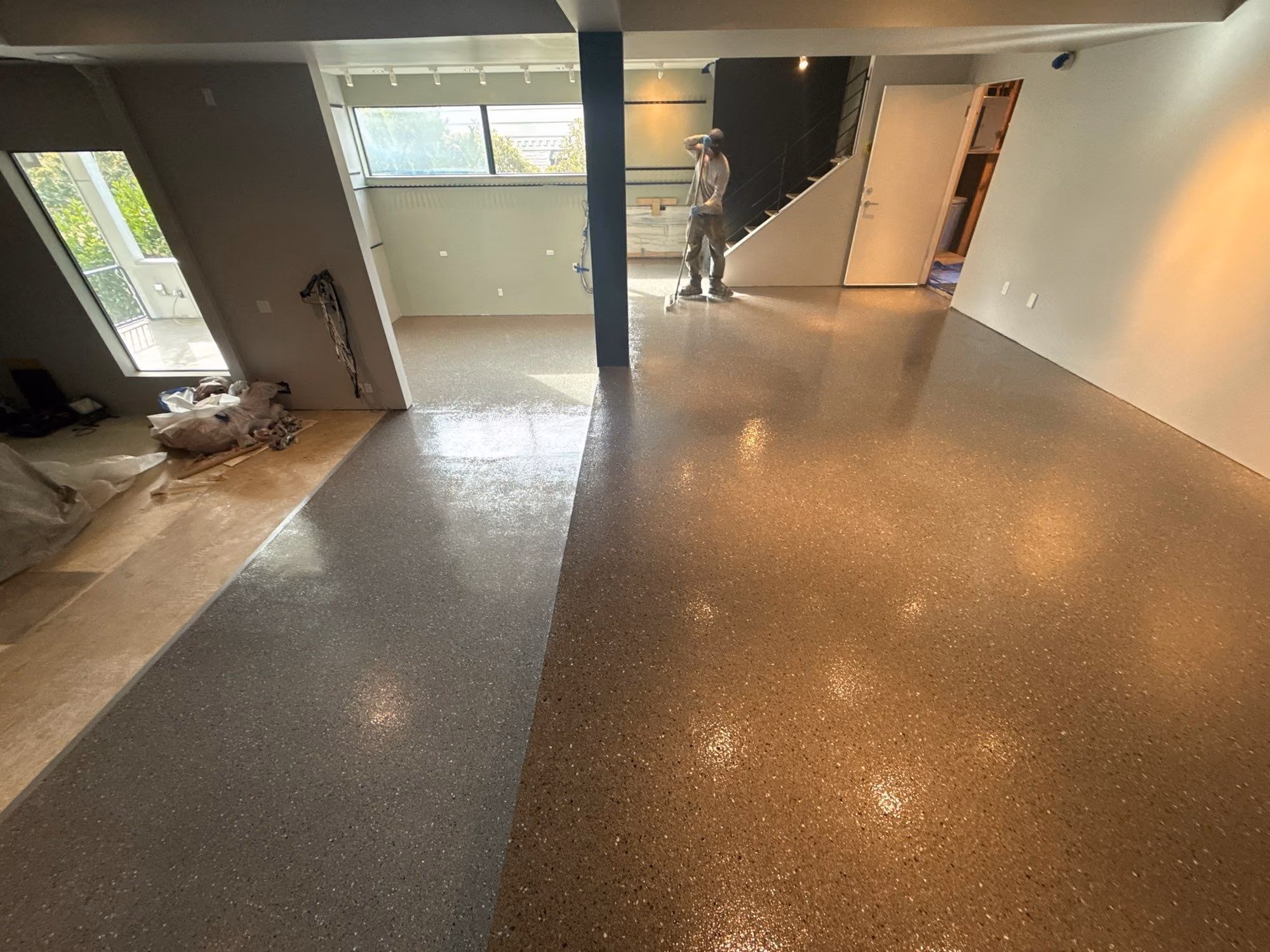Slate Hybrid Terrazzo epoxy flake floor by Cascade Concrete Coatings