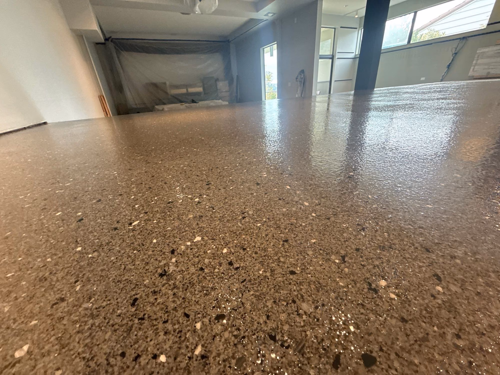 Slate Hybrid Terrazzo epoxy flake floor by Cascade Concrete Coatings