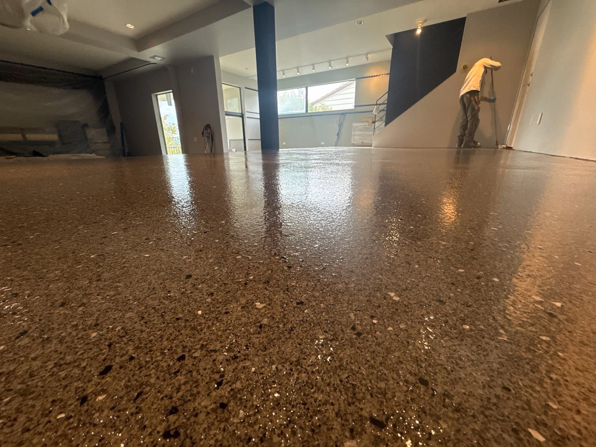 Slate Hybrid Terrazzo epoxy flake floor by Cascade Concrete Coatings
