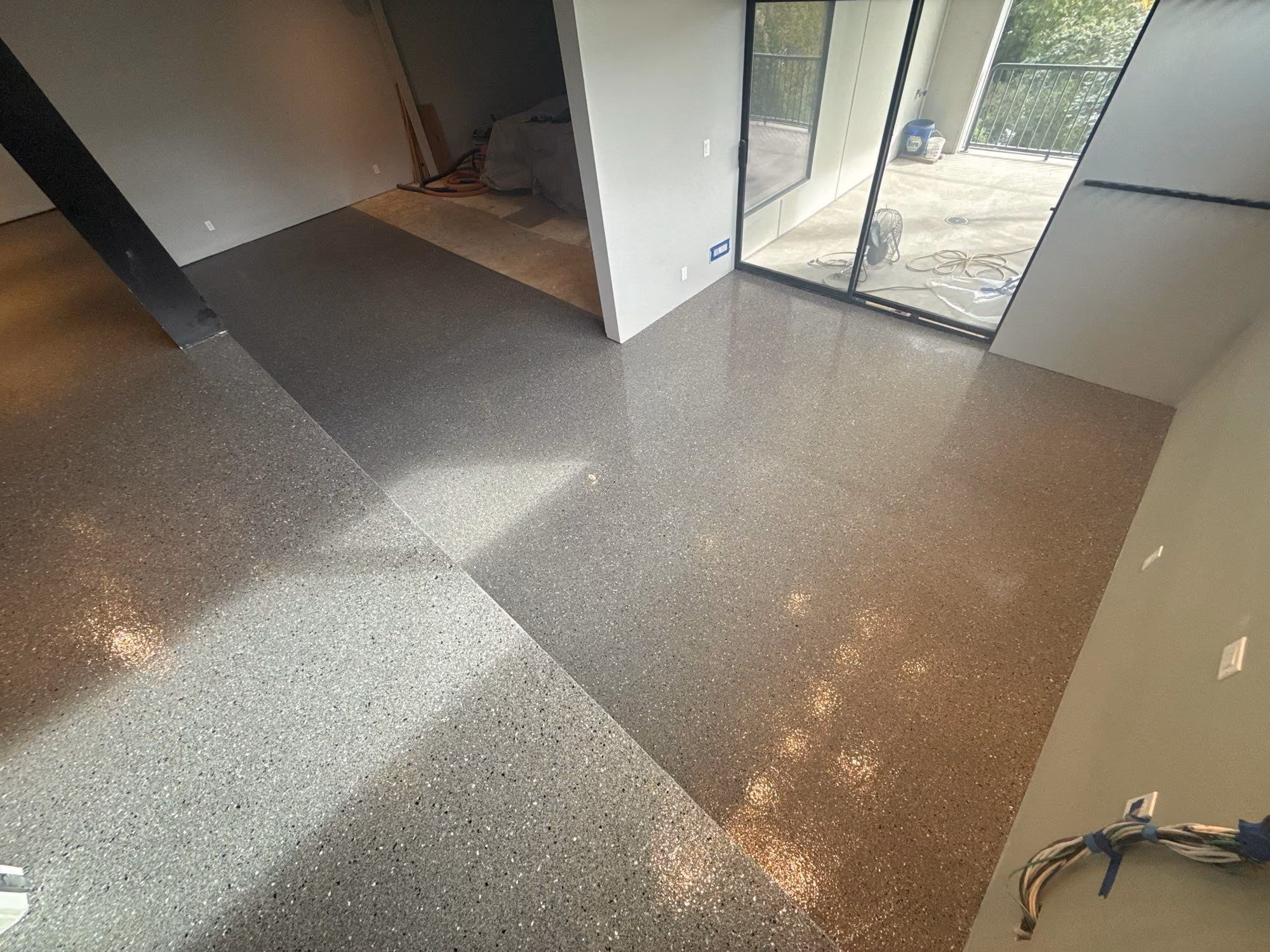 Slate Hybrid Terrazzo epoxy flake floor by Cascade Concrete Coatings