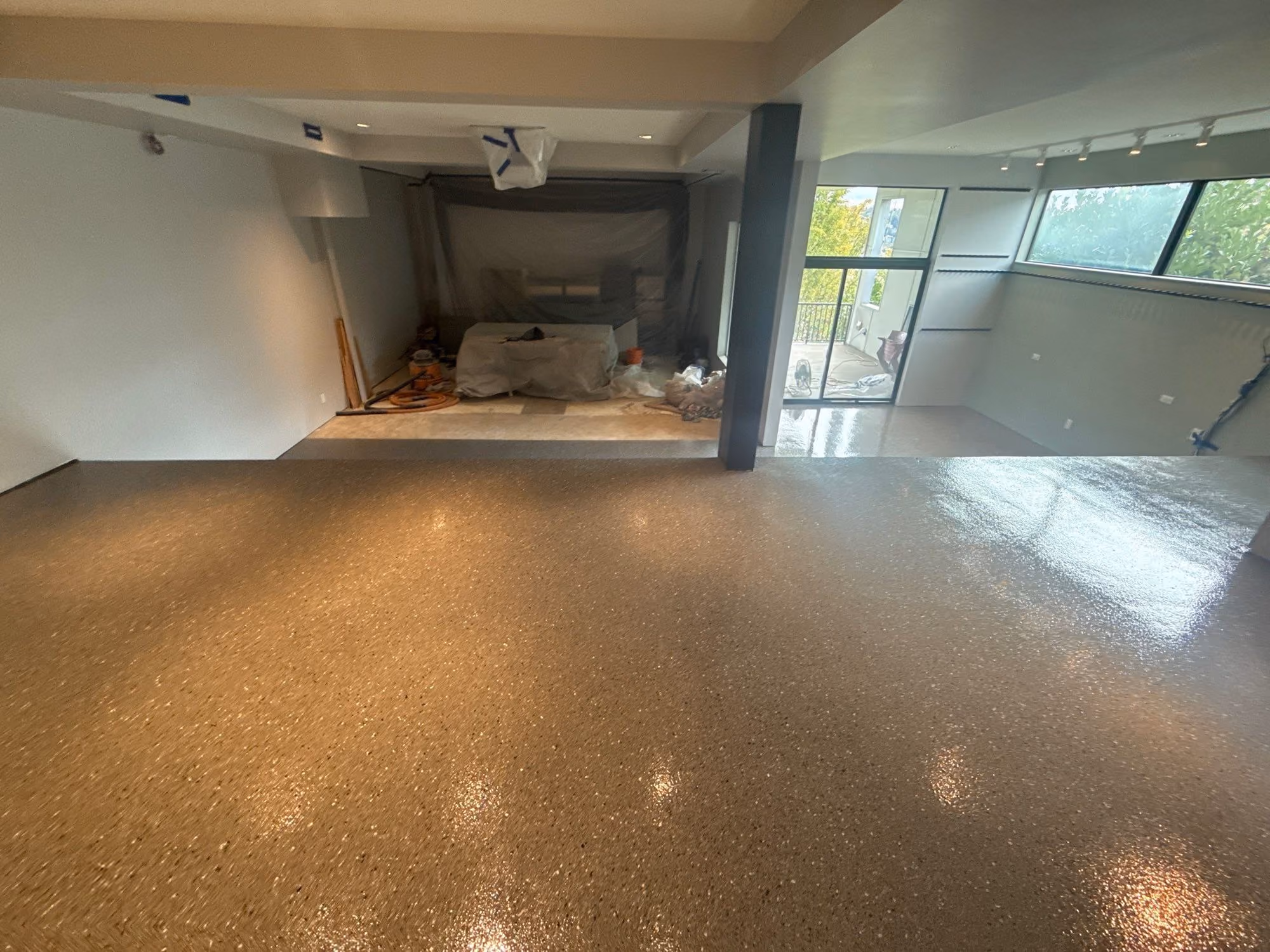 Slate Hybrid Terrazzo epoxy flake floor by Cascade Concrete Coatings